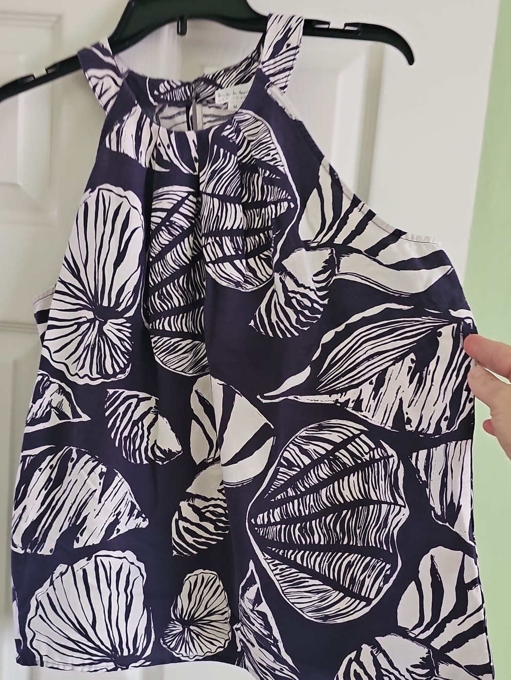 Nicole Miller Navy and White Shell-Print Halter Top
